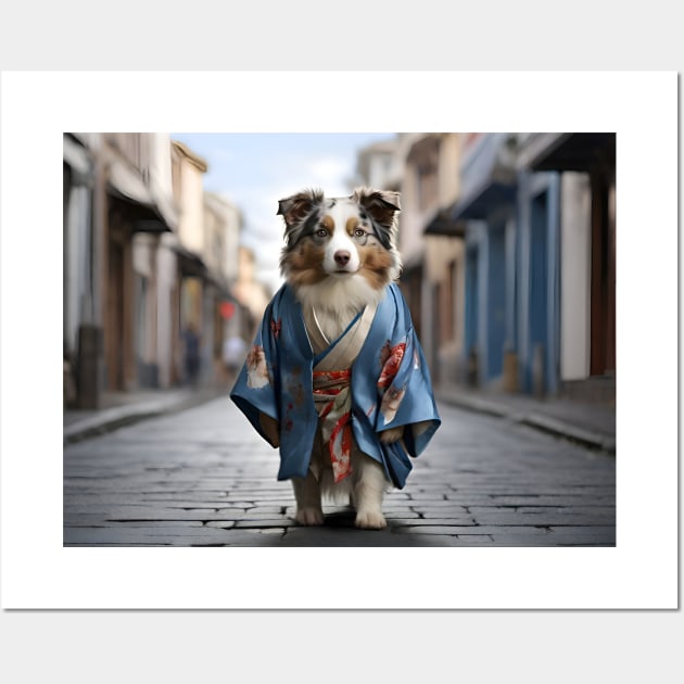 Australian Shepherd in Blue Kimono Wall Art by OddPop